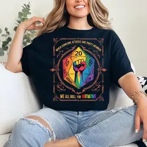 LGBT T-Shirt - When Someone Attacks One Party Member We All Roll for Initiative Shirt, Pride Month Shirt, Vintage Board Gamer D&D Shirt