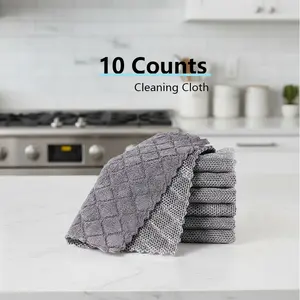 10 Counts of Silver Velvet Rags, Reusable Silver Velvet Dish Towels, Double-Sided Cleaning, Stain Removal and Scrubbing, Multi-Functional Suitable for Kitchens, Sinks and Pots and Bowls