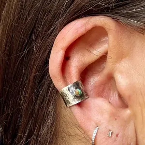 Sterling Silver 3mm Turquoise Ear Cuff • Wide Conch Band • No‑Piercing Faux Conch Earring