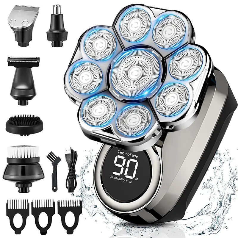 DIHOOM 9D Electric Head Shaver for Bald Men, Upgraded 6-in-1 Head Shaver for Bald Men, Waterproof Wet/Dry Grooming Kit Electric Shaver for Men, Cordless Rechargeable Bald Head Razor for Home&Travel
