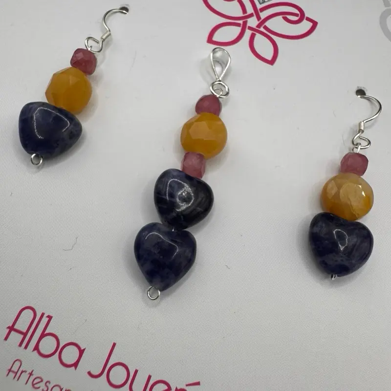 Alba Jouer Artesan Handcrafted Heart-Shaped Beaded Earrings with Sodalite and Carnelian Stones for Women