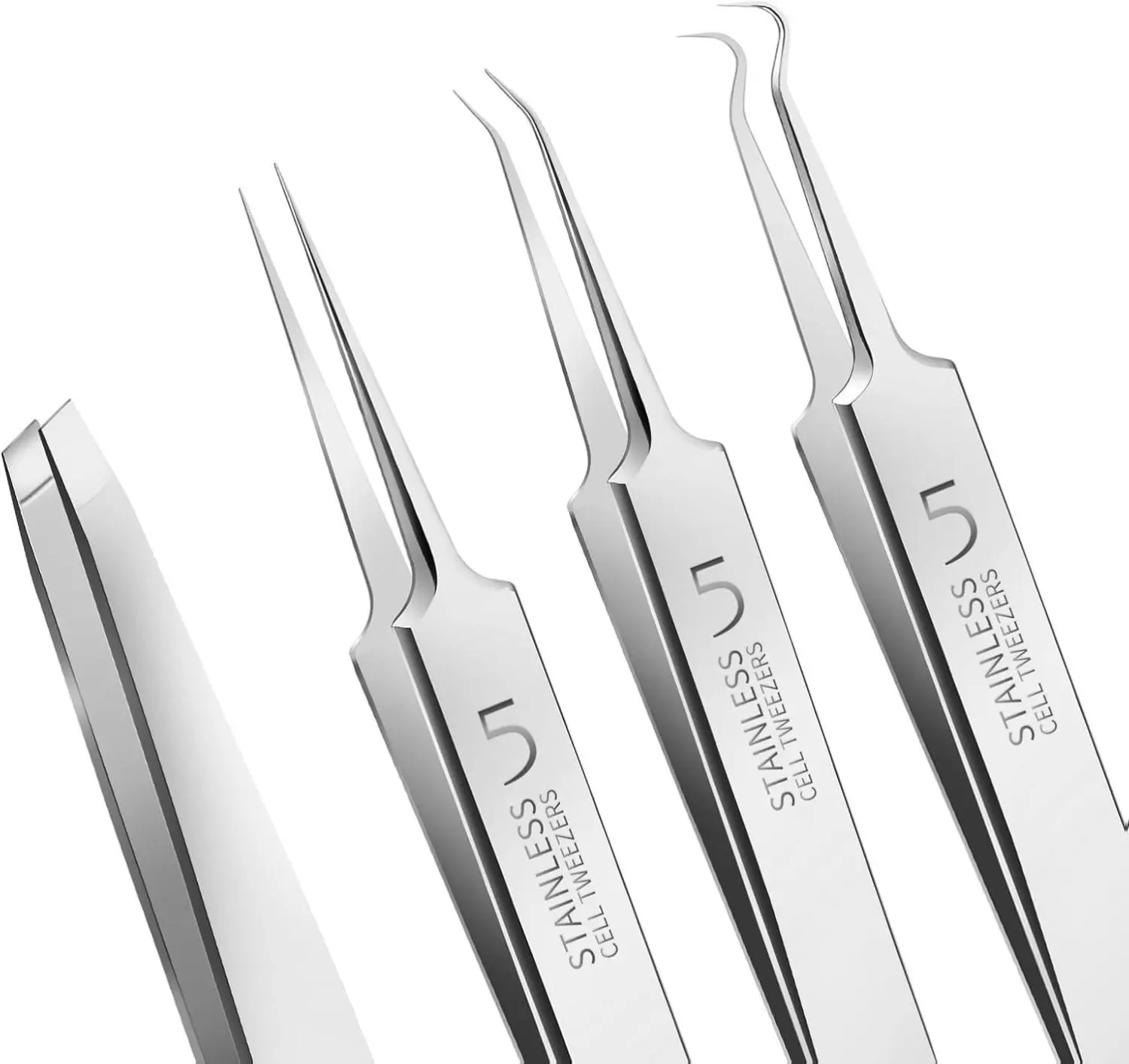 4 Pcs Professional Blackhead Tweezers and Pimple Popper Tool Kit, Stainless Steel Cell Tweezers for Blackhead, Pimple, Whitehead, Ance