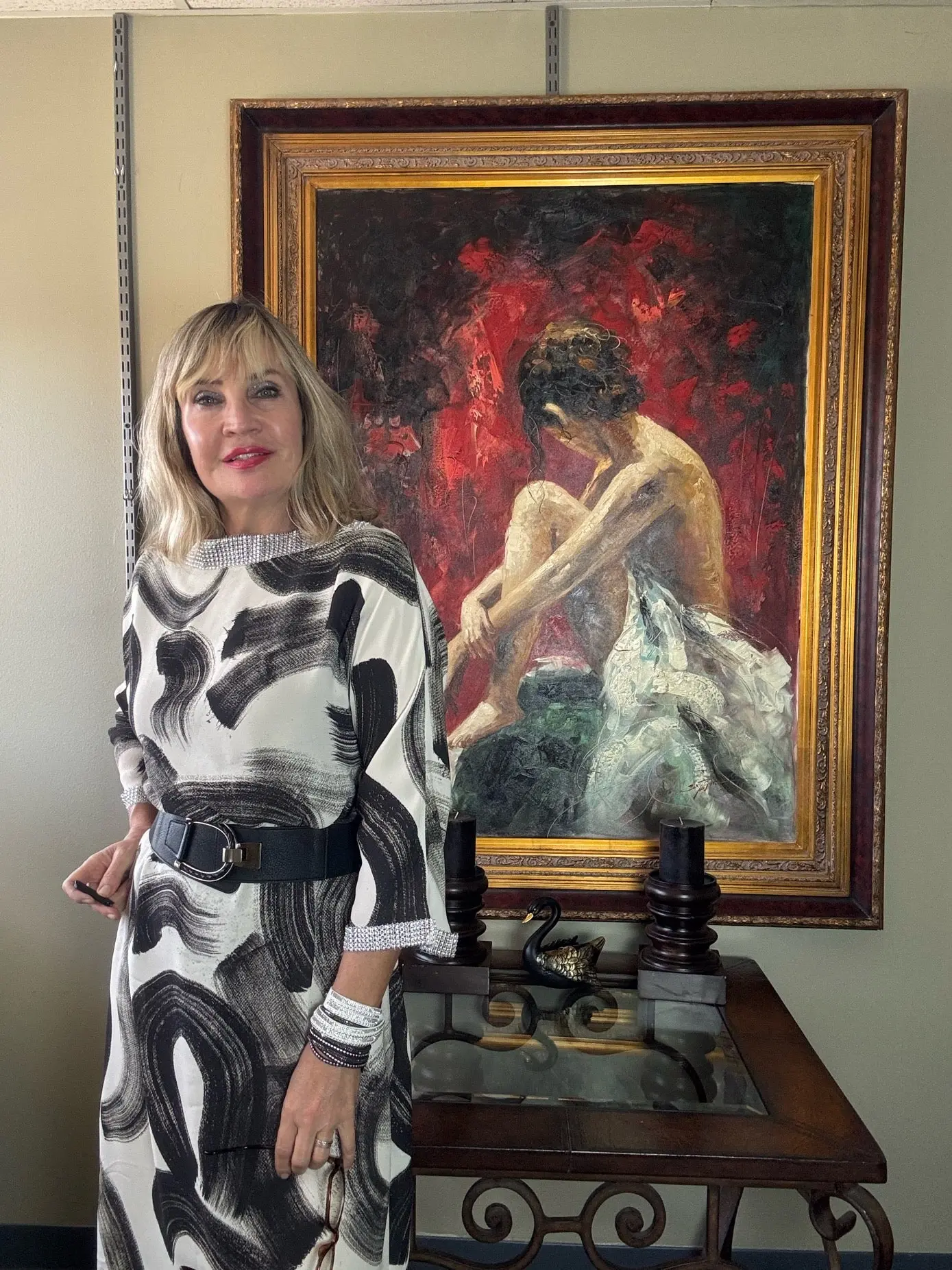Large Original Oil Painting “Lady in Red” by S. Tojin – Signed – With Certificate of Appraisal – 60x47 Framed