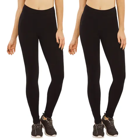 Women's 2-Pack Premium Cotton Full-Length Leggings - Stretchy High Waist Wide Band, Breathable Activewear Bottoms, Gym Sportswear Bottoms, Body Shaping, Tummy Control, No See-Through, Ankle-Length, Womens Fitness Pants (S-3XL)