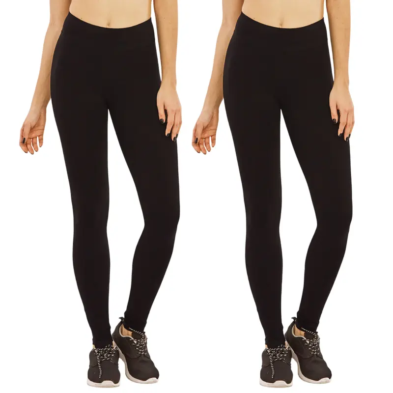 Women's 2-Pack Premium Cotton Full-Length Leggings - Stretchy High Waist Wide Band, Breathable Activewear Bottoms, Gym Sportswear Bottoms, Body Shaping, Tummy Control, No See-Through, Ankle-Length, Womens Fitness Pants (S-3XL)