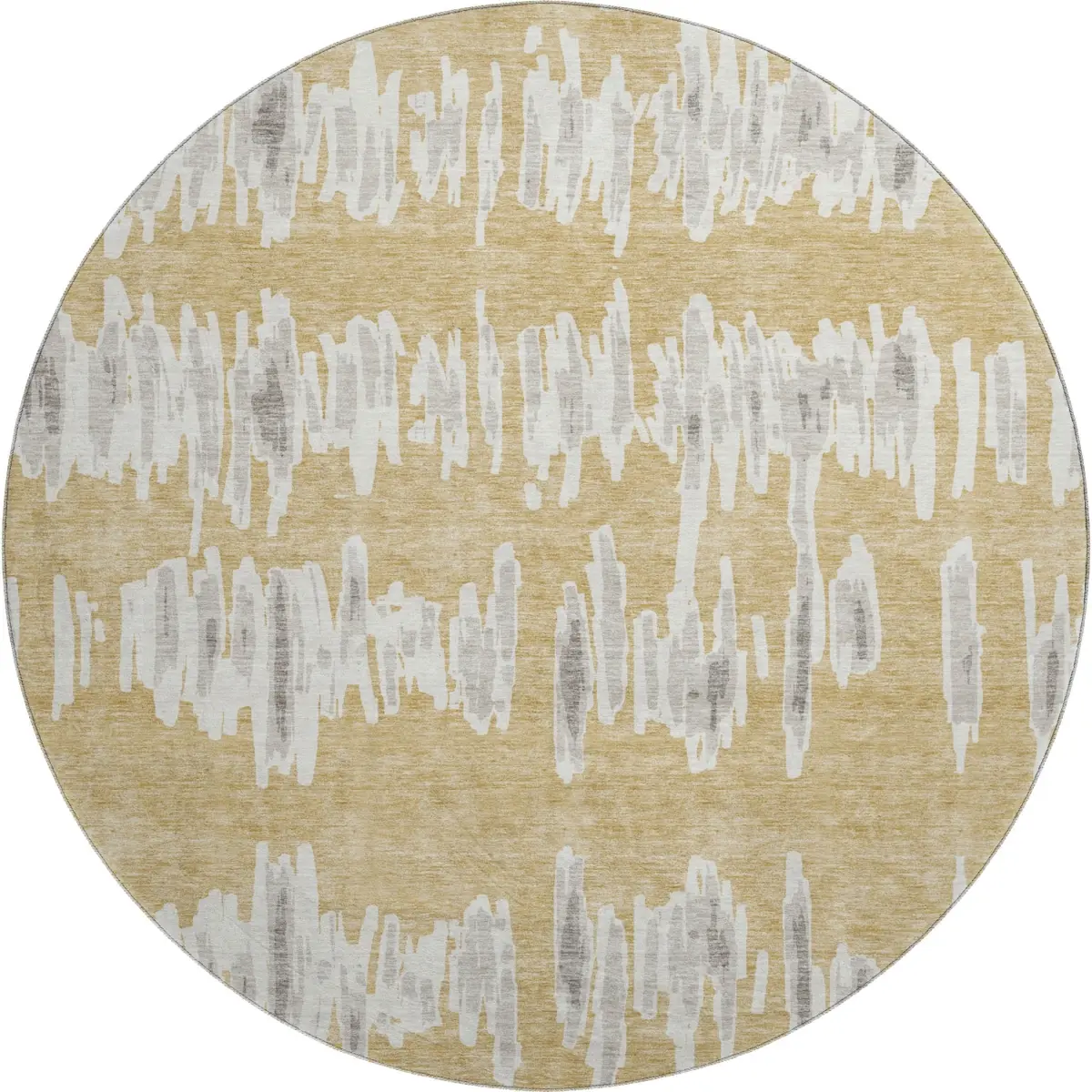 HomeRoots 671957 8 ft. Gold & Beige Striped Antislip Transitional Washable Round Area Rug with UV Protection, Beige Area Rugs, Antislip Area Rugs