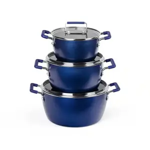 Classic Blue 6-Piece Aluminum Ultra-Durable Nonstick Diamond and Mineral Infused Coating Nesting Pots Set GRANITESTONE