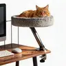 Desk-Mounted Cat Bed - 360° Lounge Spin, Machine Washable Fur Cover, 50 lbs Capacity Stable No-Wobble Perch, Under/Desk/Sill Fit for Gaming & Home Office Setups, Comfortable Resting Space-Saving Design