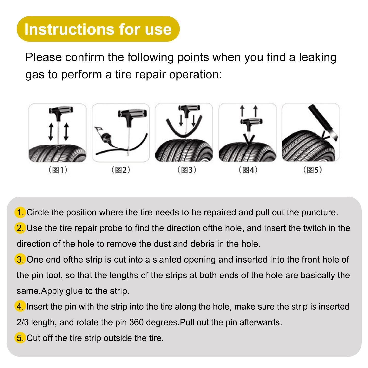 Heavy Duty Tubeless Tire Repair Kit: Flat Plug Tool w/ T-Handle & 55 Strings for Car Truck ATV
