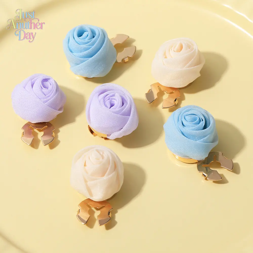 Pastel Chiffon Rose Cufflinks - Detachable Metal Cuff Decor with Soft Fabric Rose Design, Available in Light Blue, Lavender, Cream, Elegant Romantic Jewellery Accessory for Dress Shirts, Formal Wear, Easy to Attach Women’s Gift