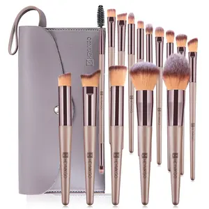 15 PCS Champagne Gold Professional Makeup Brush Set Foundation Brush Blending Powder Blush Concealer Eye Make Up Brush with Bag