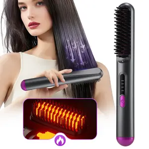 Cordless Hair Straightening Comb, Hair Straightening Brush, Straightener Comb, Anti-Scald 4 Temperature Settings, 30 Mins Automatic Shut-Off, Hair Styling Comb for Easy Grooming USB Rechargeable, Hair Styler