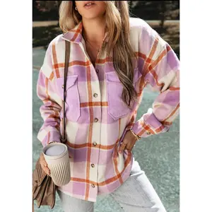 Purple Corduroy Checkered Shacket