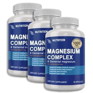 Magnesium Complex Supplement, 8 Forms Elemental Magnesium 1000mg, with Magnesium Glycinate Citrate Malate Taurate, Chelated for High Absorption, Supports Muscle Recovery Bone Health & Energy, Vegan Non-GMO, 90 Capsules