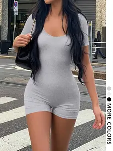 Women's Y2K One-Piece Shorts, Deep V Neck Design, Slim Fit, High Stretch Fabric, Perfect for Spring Summer, Versatile Street Style
