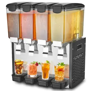 VEVOR Commercial Beverage Dispenser, 4 Tanks 10 L/ 10.6 QT Per Tank Juice Dispenser, 430W Stainless Steel Ice Tea Drink Machine with 45F-54F Cooling Temperature, for Cold Drink Restaurant Bar Party
