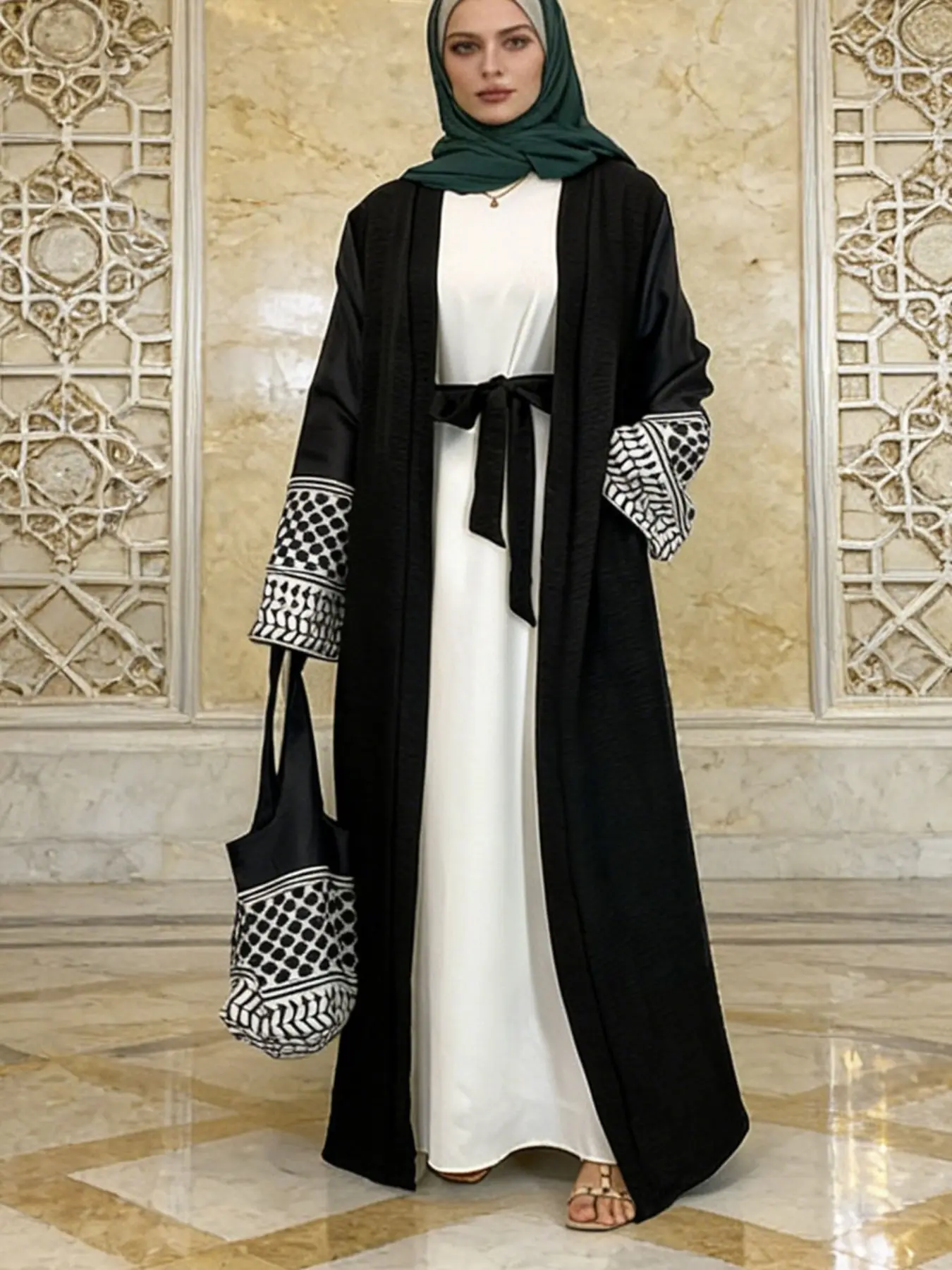 Arabic & Middle‑Eastern Muslim Fashion, Modest Fashionable Islamic Clothing, Islamic Modesty Clothes, Women's New Caftan Cardigan Robe With Matching Bag