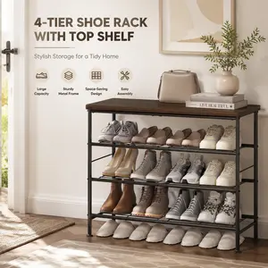 SUOERNUO 4 Tier 5 Tier 6 Tier Shoe Rack Organizer for Closet Entryway Free Standing Metal Storage Shelf with MDF Top Board Modern Furniture for Bedroom Organization memorial day sale