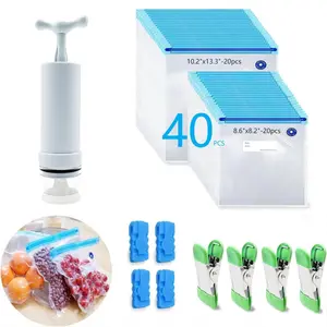 40Pcs Sous Vide Bags Reusable,BPA Free Vacuum Sealer Bag, Vacuum Food Storage Bag for Sous Vide Cooking/Microwave Heating - 40Pcs Vacuum Zipper Bags & 8 Seal Clips & 1 Air Valves - Home Improvement.