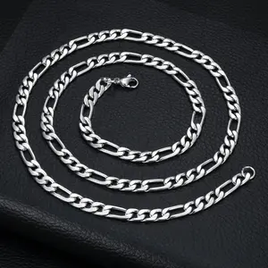 Minimally Punk Style Figaro Chain Cuban Chain Stainless Steel Men's Necklace, Length 60CM, Suitable for Daily Casual Party Wear Accessories