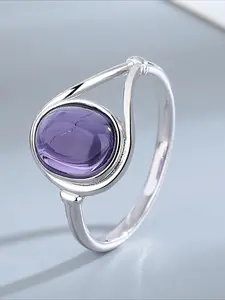 Silver Jewelry Ring 8*10MM Round Natural Moonstone Amethyst Agate Stone Vintage Ring For Women Party Gifts