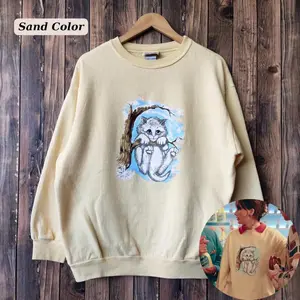 Vintage 90s Distressed Cat Sweatshirt Cat Crewneck Cat Pullover Cat Jumper Cat Unisex Cotton T-Shirt, Sweatshirt, Hoodie