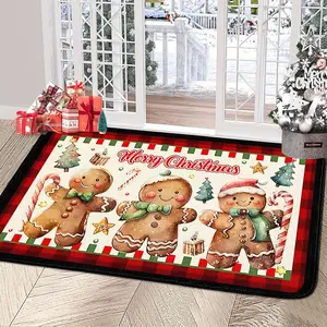Christmas Gingerbread Man Flannel Rug, Soft Warm Comfortable Mat, High-Quality Absorbent Durable, Perfect for Winter Entryway Living Room