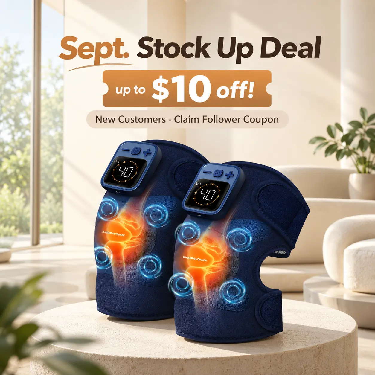 KingPavonini 3-in-1 Wireless Knee Massager with Heat, Cold & Vibration - 4 Powerful Motors, 4000mAh, 3in1 Body Use, Knee Pain Relief, Electric Waist Belt, FSA HSA Eligible, Gifts for Adulting Women, Self Care Products