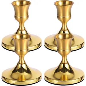 4 Pcs Brass Gold Taper Candle Holders, Vintage Metal Candlestick Holders Set for Dining Table, Wedding & Party Centerpiece Decor, Fits Standard Taper Candles, Mantel & Home Decorations