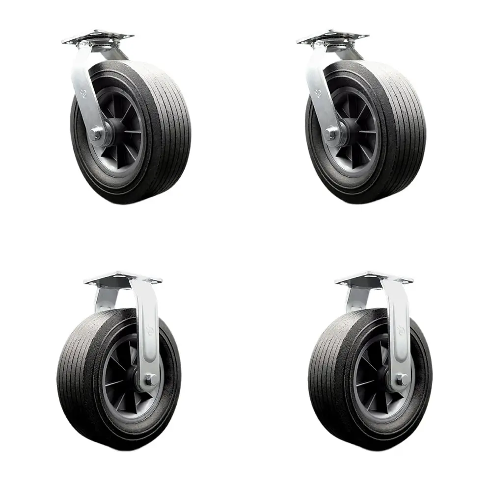Service Caster Series No.100 Industrial Grade BBQ Smoker Grill Caster Wheel Set - 10 in. Flat Free, All Terrain, Enhanced Noise Reduction Solid Rubber Wheels, Easy Roll, Manual Speeds, Maintenance Free (Set of 4, SMOK-SCC-100S1030-SNB-2-R-2), Bbq Grill, G
