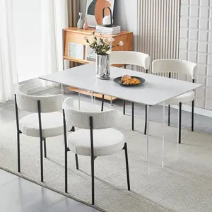 Dining Chairs set of 4,Modern Dining Chairs,kitchen chairs,curved backest round upholstered boucle dining room chair with black metal legs , contemporary collection modern style for kitchen ,living room,dining room chair