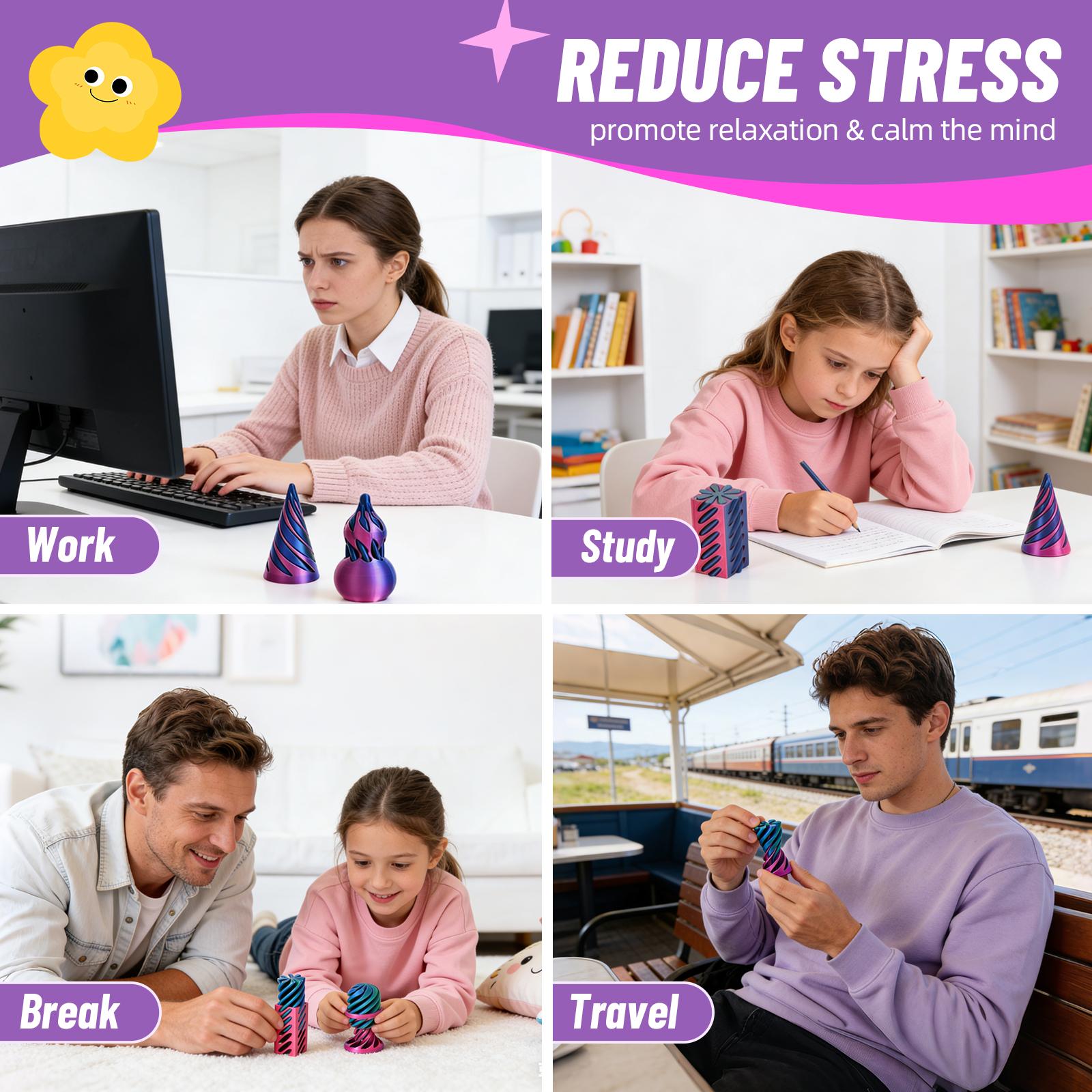 6 Pack Spiral Cone Fidget Toys 3D Printed Spiral Fidget Toys Impossible Cone 3D Printed Fidgets Impossible Pyramid Passthrough 3D Printed Toys for Adults & Kids for Anxiety Relaxing