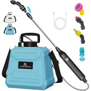 Electric Sprayer, 2 Gallon Sprayers, Handheld & Backpack Sprayer, 7.4V Battery Sprayer with USB Rechargeable Handle, 4 Mist Nozzles, Retractable Wand, Adjustable Strap, Lawn Yard Garden Use (Blue)