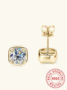 S925 Sterling Silver Synthetic Moissanite Decor Stud Earrings, Fashionable Jewelry for Women & Girls, Trendy All-match & Exquisite Jewelry for Birthday Gift