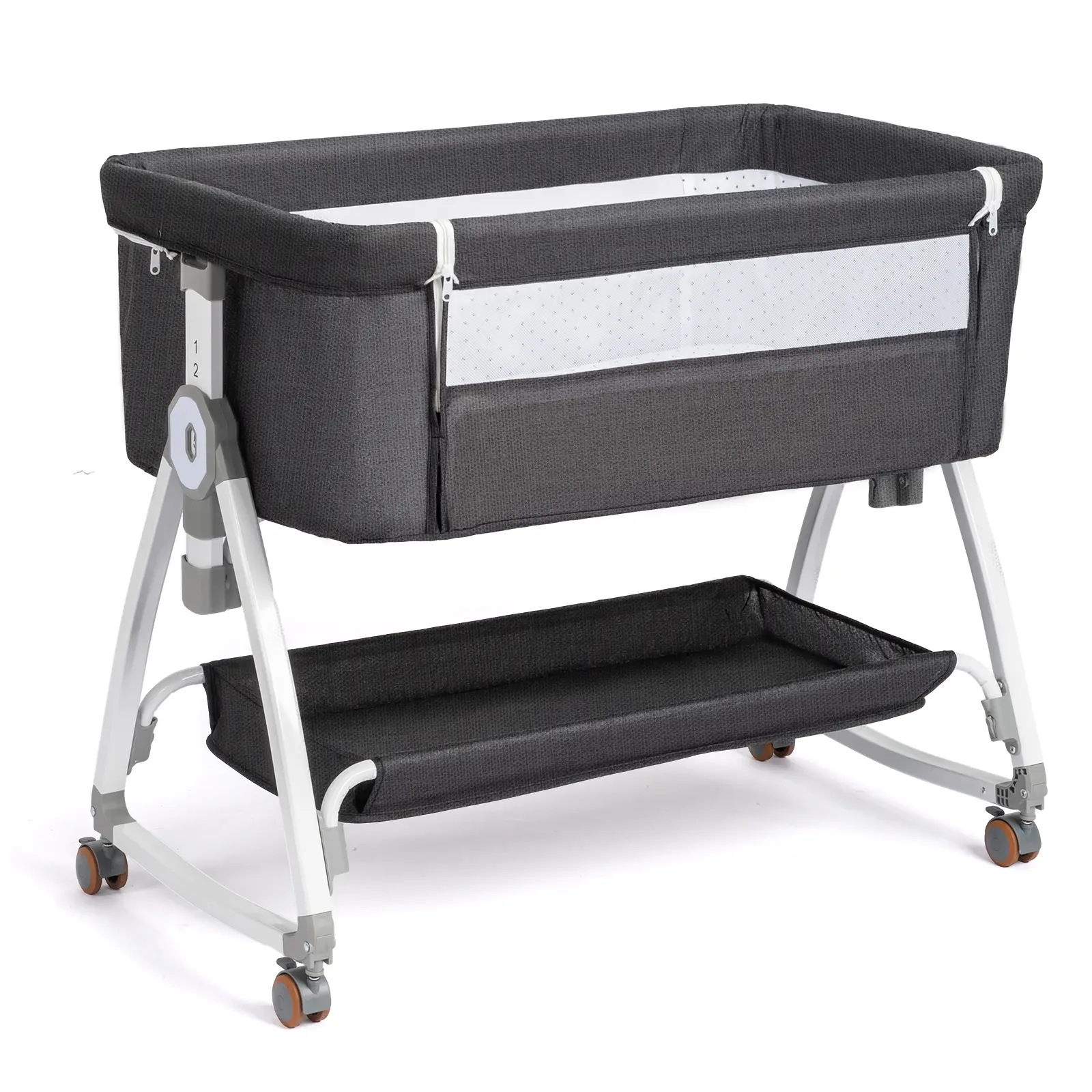 JOYMOR 3 in 1 Baby Bassinet, Bedside Bassinet for Baby, with Comfy Mattress and Wheels, 6 Height Adjustable Easy Folding Portable Bedside Crib for Newborn (Beige)