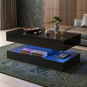 Large Lift Top Coffee Table (39.4"/47.2") - High Glossy, Built-in Charging Station & LED Lights, Hidden Compartment Storage, Living Room Center Table