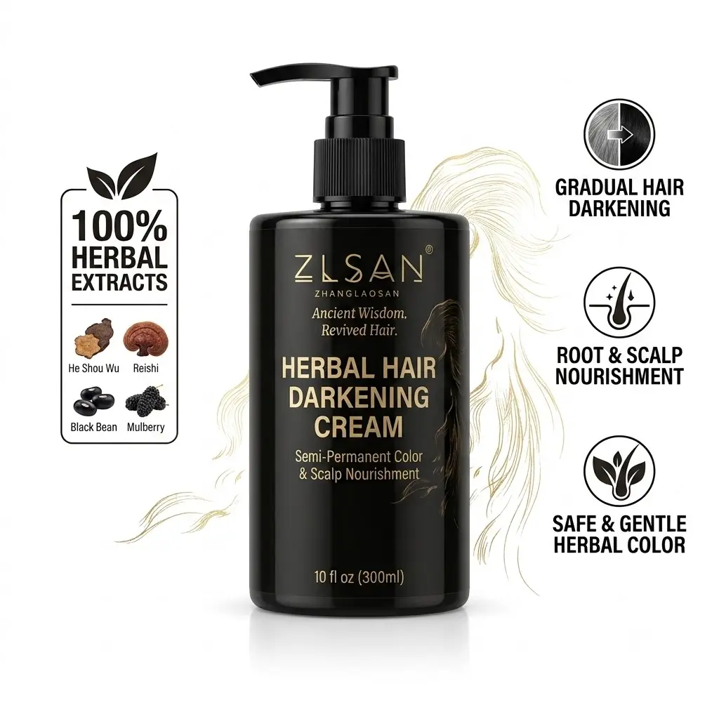 ZLSAN Herbal Hair Darkening Cream 300ml - Natural Gray Hair Coverage & Gradual Darkening Color with He Shou Wu & Scalp Care