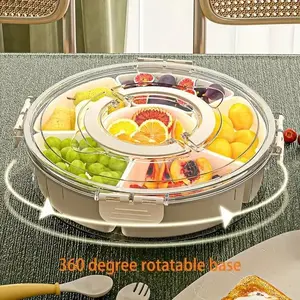 Rotating Food Storage Container, 1 Count 6-grid Detachable Snack Storage Box, Fruit & Vegetable Storage Box with Lid, Reusable Snack Containers, Kitchen Utensils & Gadgets dispenser，fridge protector snacks
