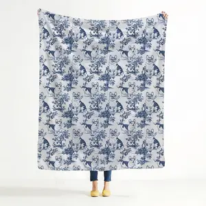 Chinoiserie Corgi Blanket,Corgi Gifts,Grandmillennial Blue and White French Toile Dog Throw Blanket for Home Bedroom Room Couch Bed Decor