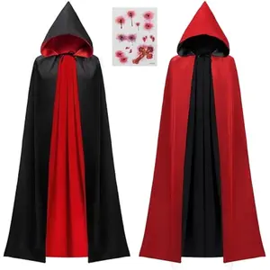 Adult Unisex Vampire Costume Accessories Halloween Vampire Cape with Reversible Hooded Cape Cloak and Tattoo Scar