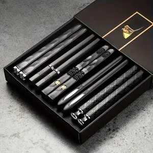 5 Pairs/10 Pairs Reusable Metal Chopsticks Sets, Elegant Tableware for Sushi and Asian Cuisine  corlor:Black