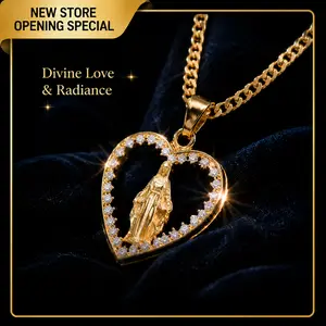 【AMKMAX】 Women's Heart Virgin Mary Chain Jewelry Necklace, Gold-Tone Faith Pendant, Sparkling Catholic Christian Dainty Everyday Gift, Chain Jewelry Necklaces