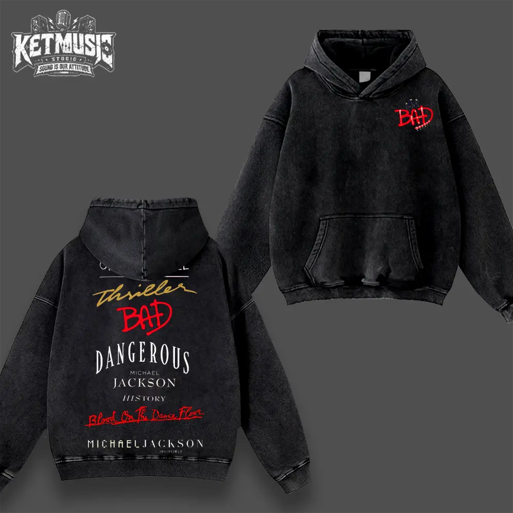 [KetMusic Studio] Michael Jackson Bad Thriller Dangerous T-Shirt Hoodie, Retro MJ Graphic Tee Pullover, Vintage Album Era Streetwear, Y2K Oversized Acid Wash Shirt Sweatshirt, Pop Music Fan Apparel, Concert Inspired Fashion, Trending TikTok Outfit