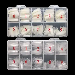 Nail Tips Lady French Style Acrylic Artificial Half Cover False Nail Tips with Box Ideal for Salons and Home DIY Manicure,10 Sizes,1000PCS (Natural and Clear)