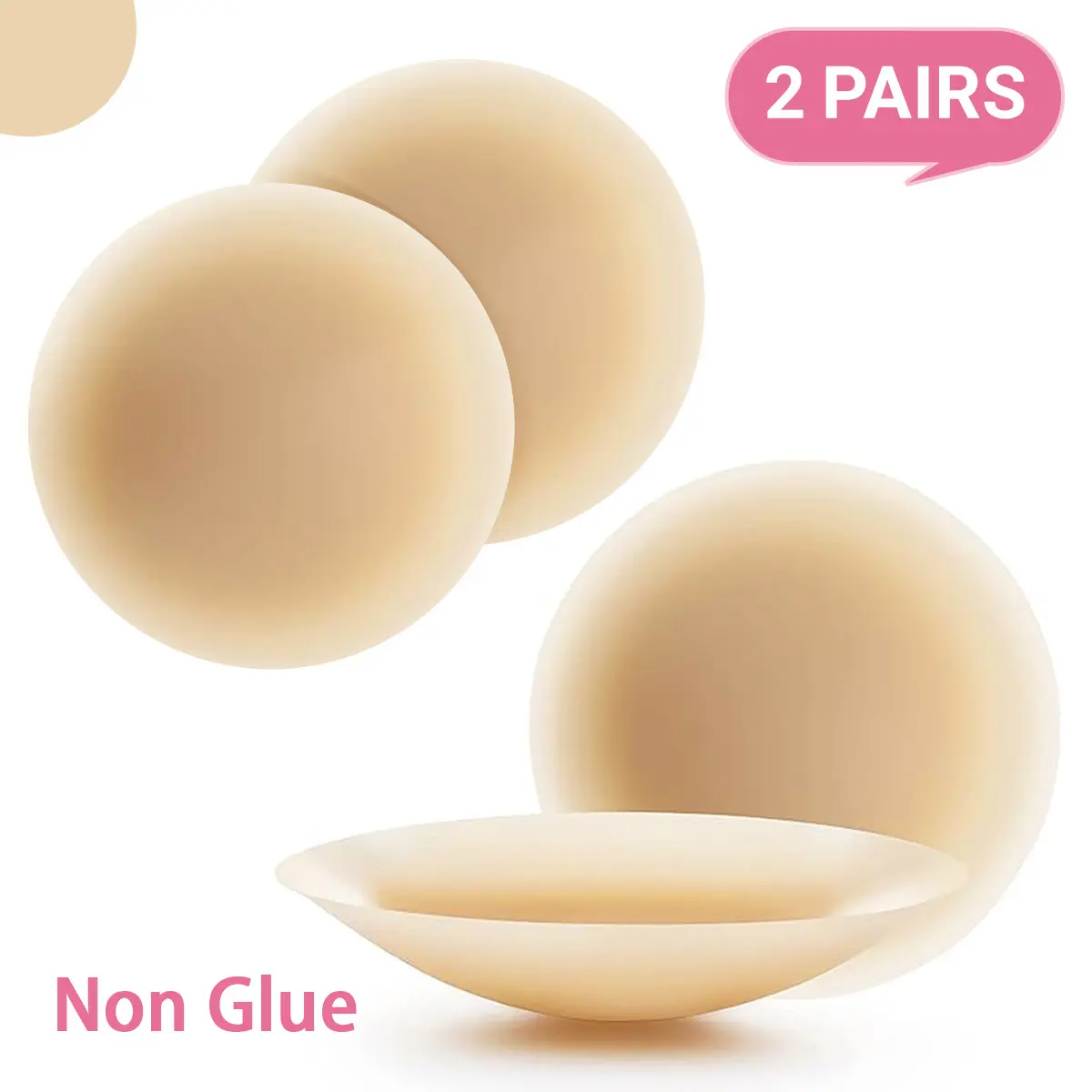 TAHUJIU Women's 2-Piece Adhesive Nip Covers - Non-Sticky Self-Grippy, Seamless, Invisible, Waterproof, Thin, Breathable, Strapless, Underwire Minimizer Bra Accessories for Summer Outfits, Fits Comfortable Wear, Water Proof