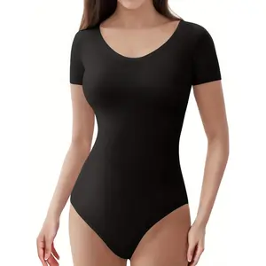 Women's Minimalist Seamless Sculpting Bodysuit - Round Neck Short-Sleeved Tummy Control Slimming Underwear for Summer