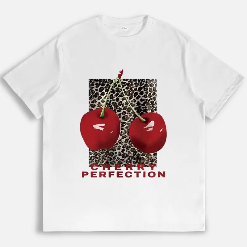 Cherry Perfection Leopard Print Graphic Tee Red Cherry Shirt Cute Trendy Casual Top For Women Daily Wear