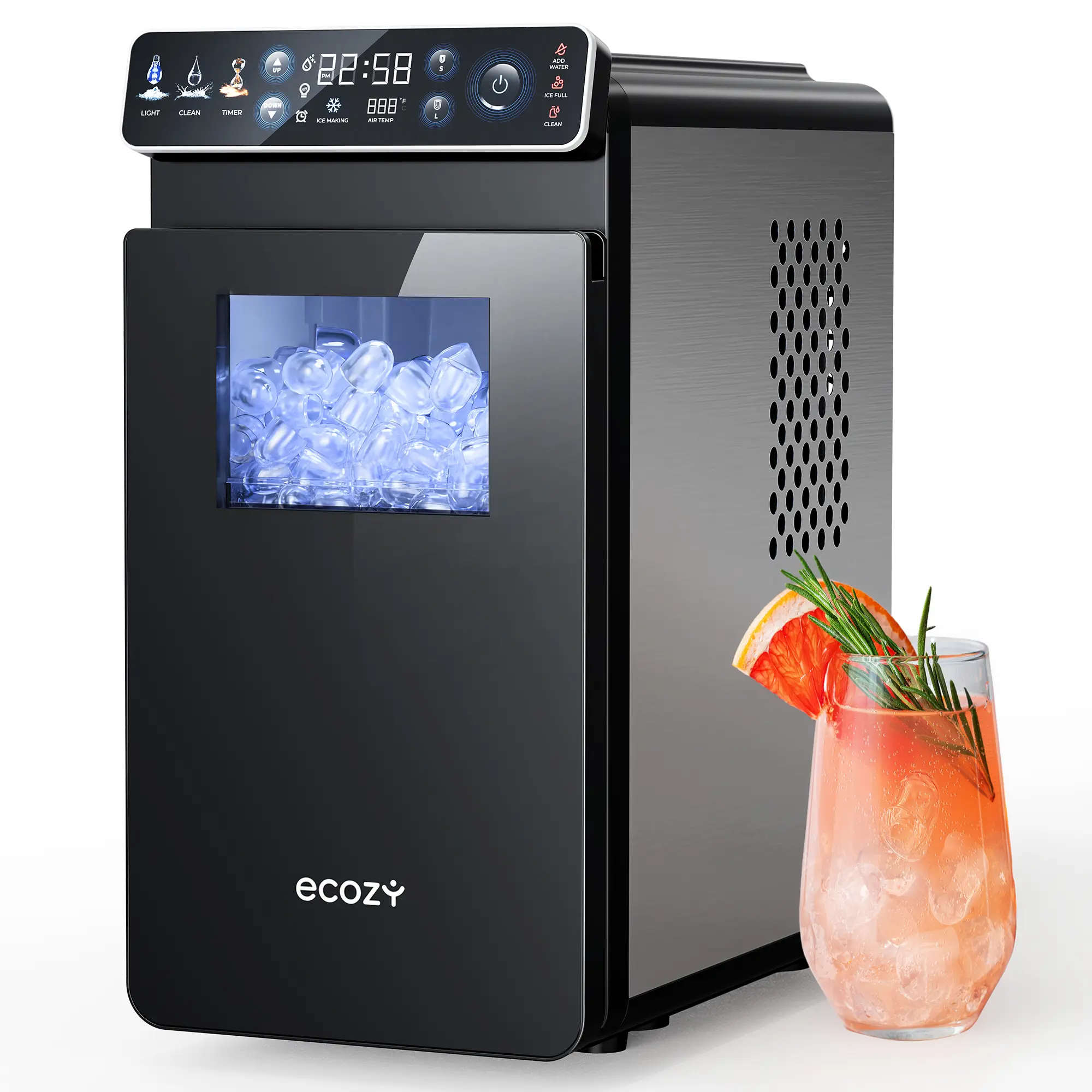 <Deals for You> ecozy Ice Makers Countertop, Full-Color Smart Panel Ice Machine with Internal Lights, 26lbs/24H, Double-Layer Insulation, Two Ice Sizes, Portable Ice Maker with Self-Cleaning for Home/Office/Bar summerwins