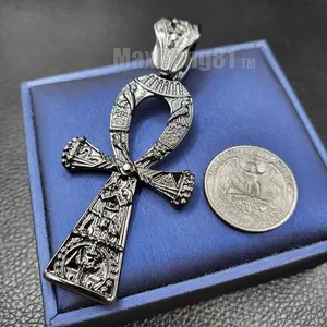 LARGE ANKH CROSS KING TUT HEMATITE BLACK SYMBOL OF LIFE HIP HOP STYLE CHARM PENDANT
