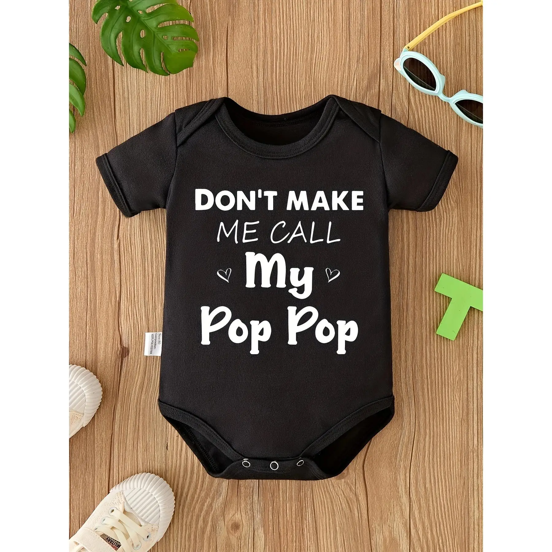 "Call My Pop-Pop"" Funny Letter Print Baby Romper - Soft Polyester, Short Sleeve Summer Onesie for Newborns & Toddlers - Perfect for Outdoor Play & Su